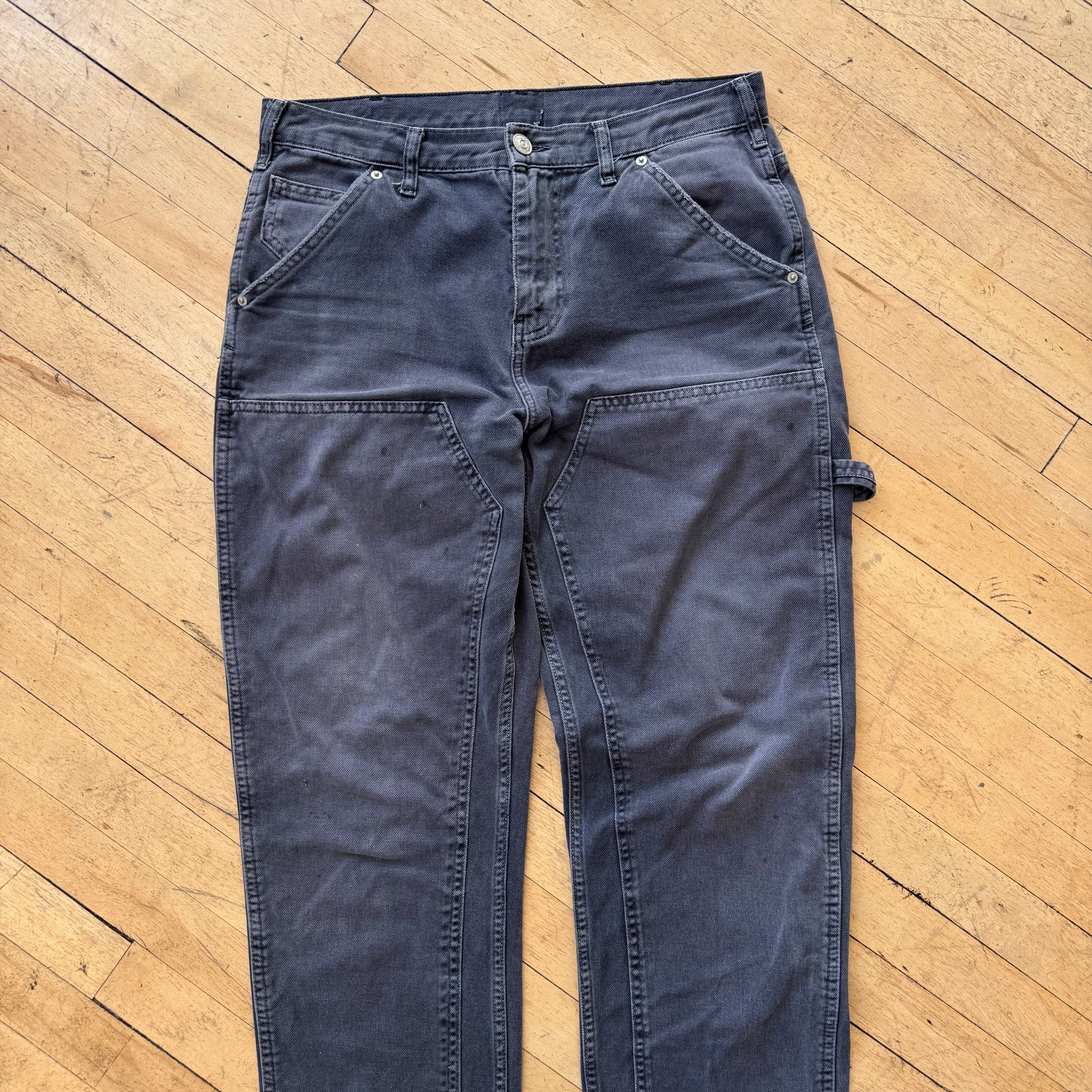 Y2K Faded Black Double Knee Denim Jeans Sz 32x32