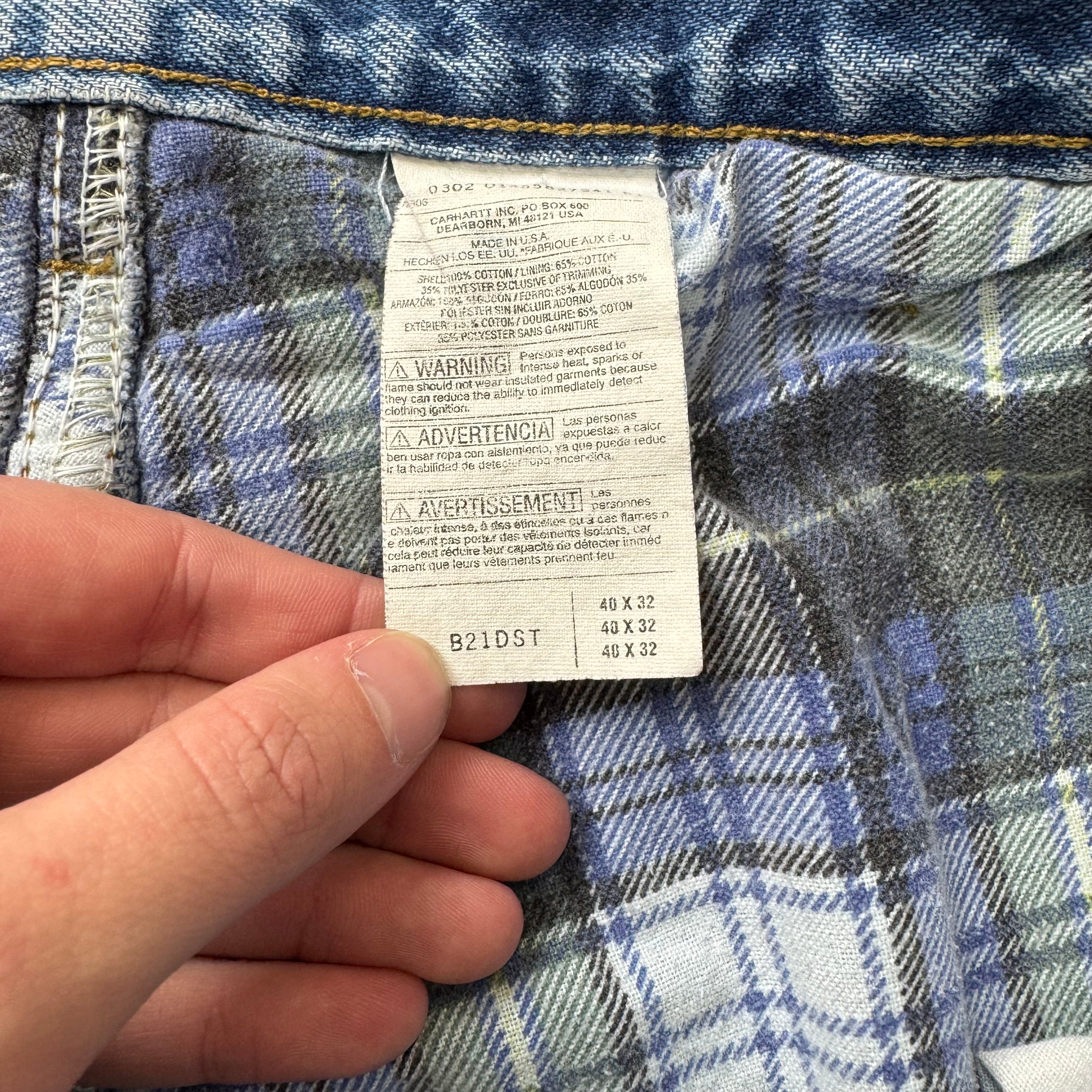 Vintage Faded Carhartt Plaid Lined Denim Jeans Sz 40x32