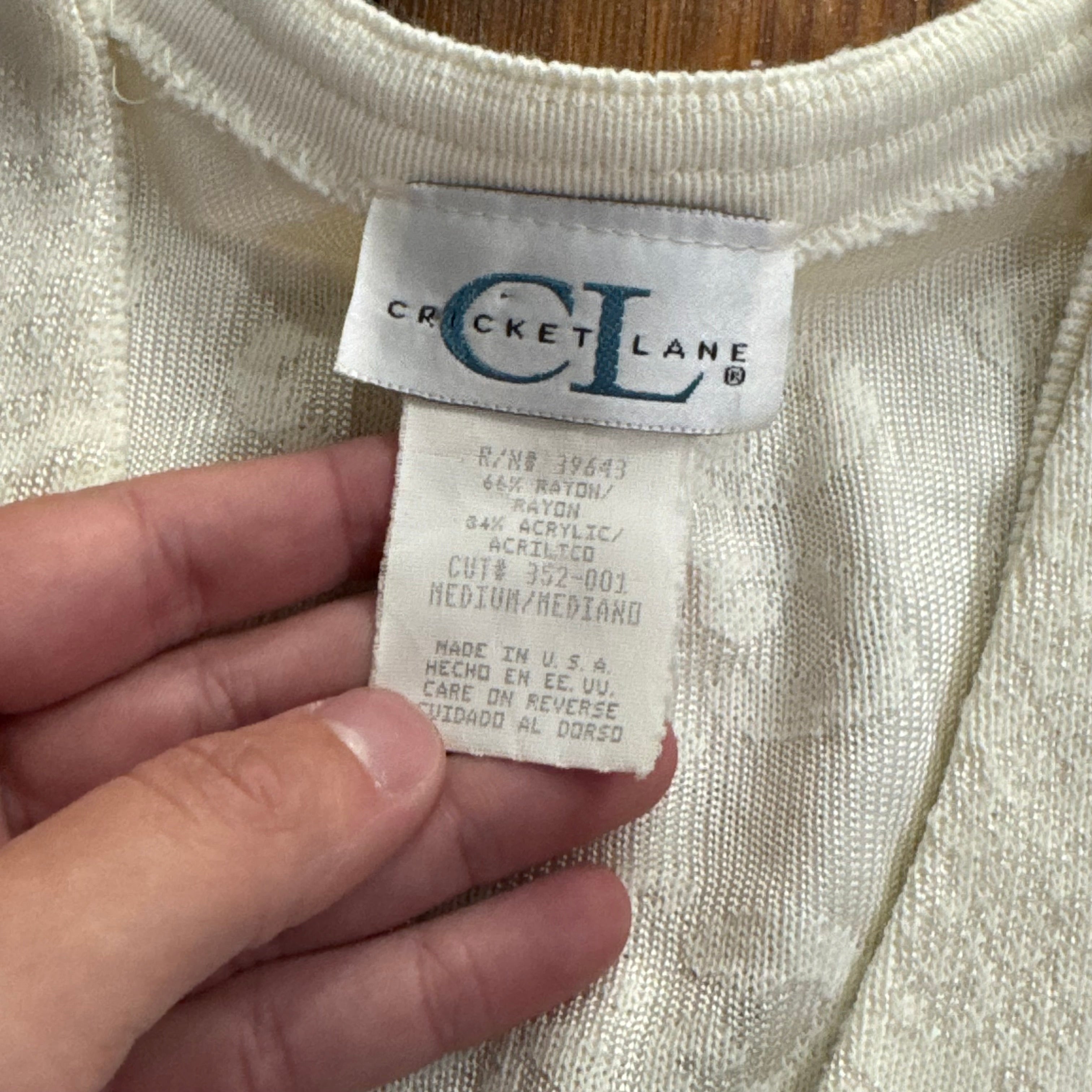 Vintage Cricket Lane Tank Top Sz M