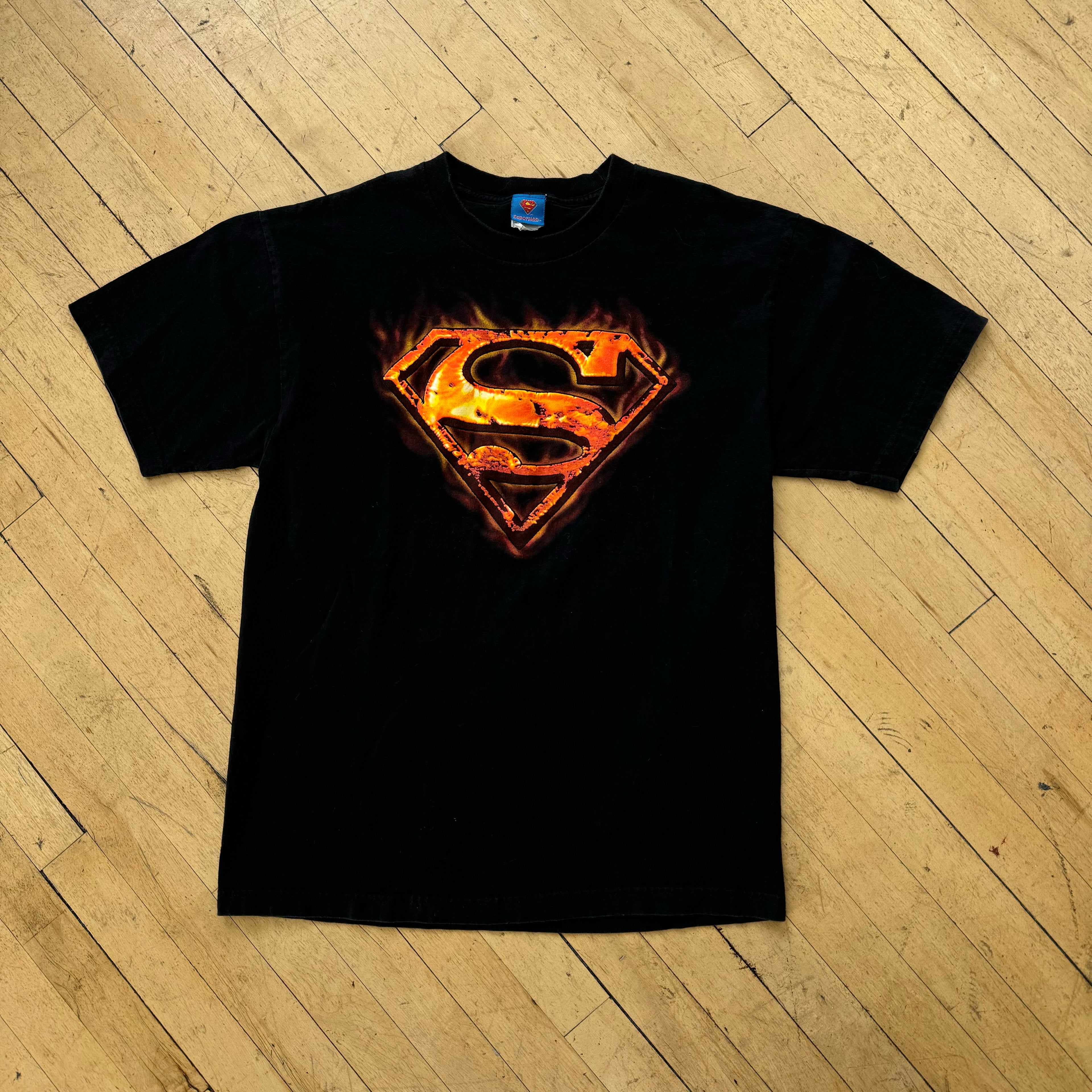 Y2K Superman Flame Logo T-shirt Sz L
