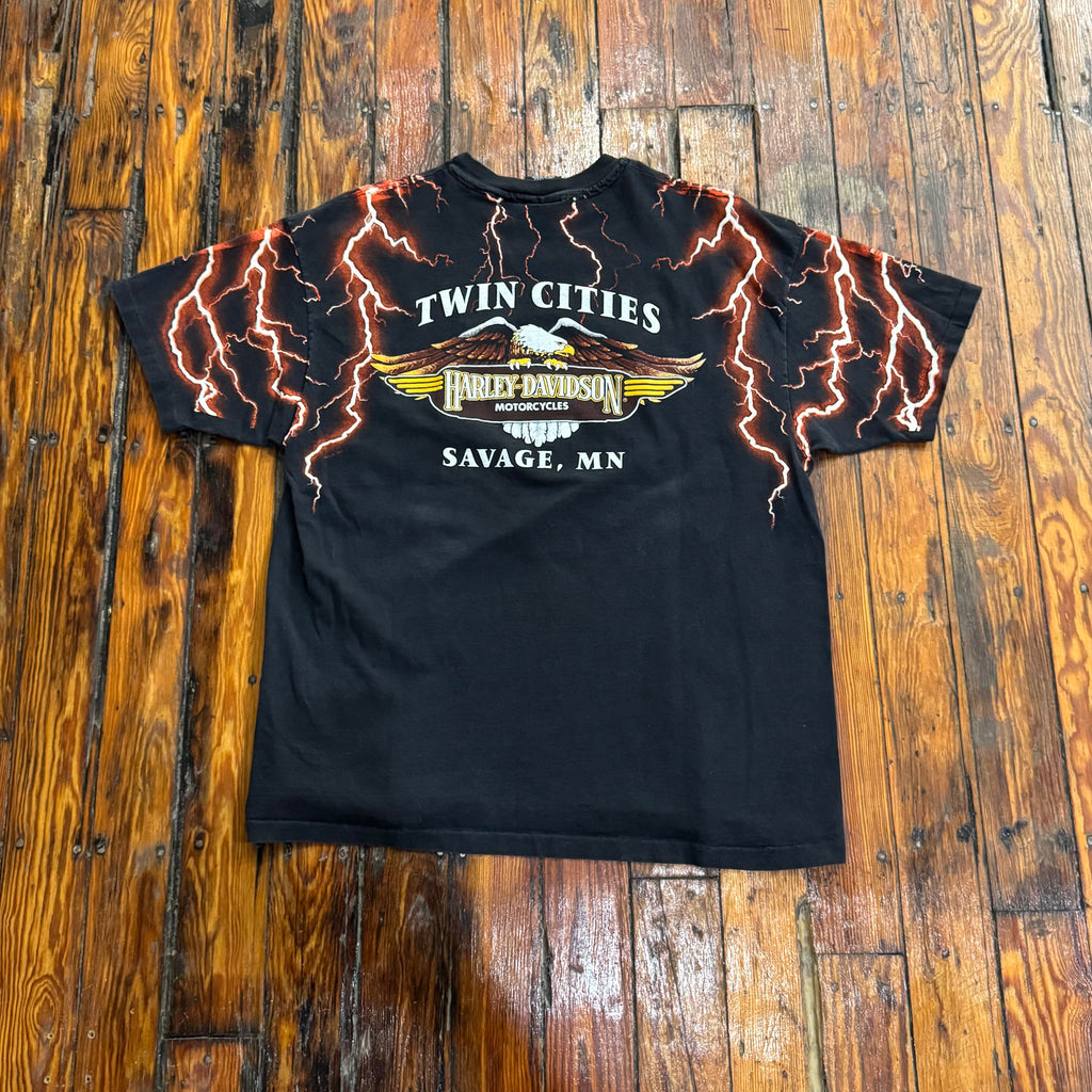 Vintage Harley Davidson Orange Lighting T-shirt Sz XL