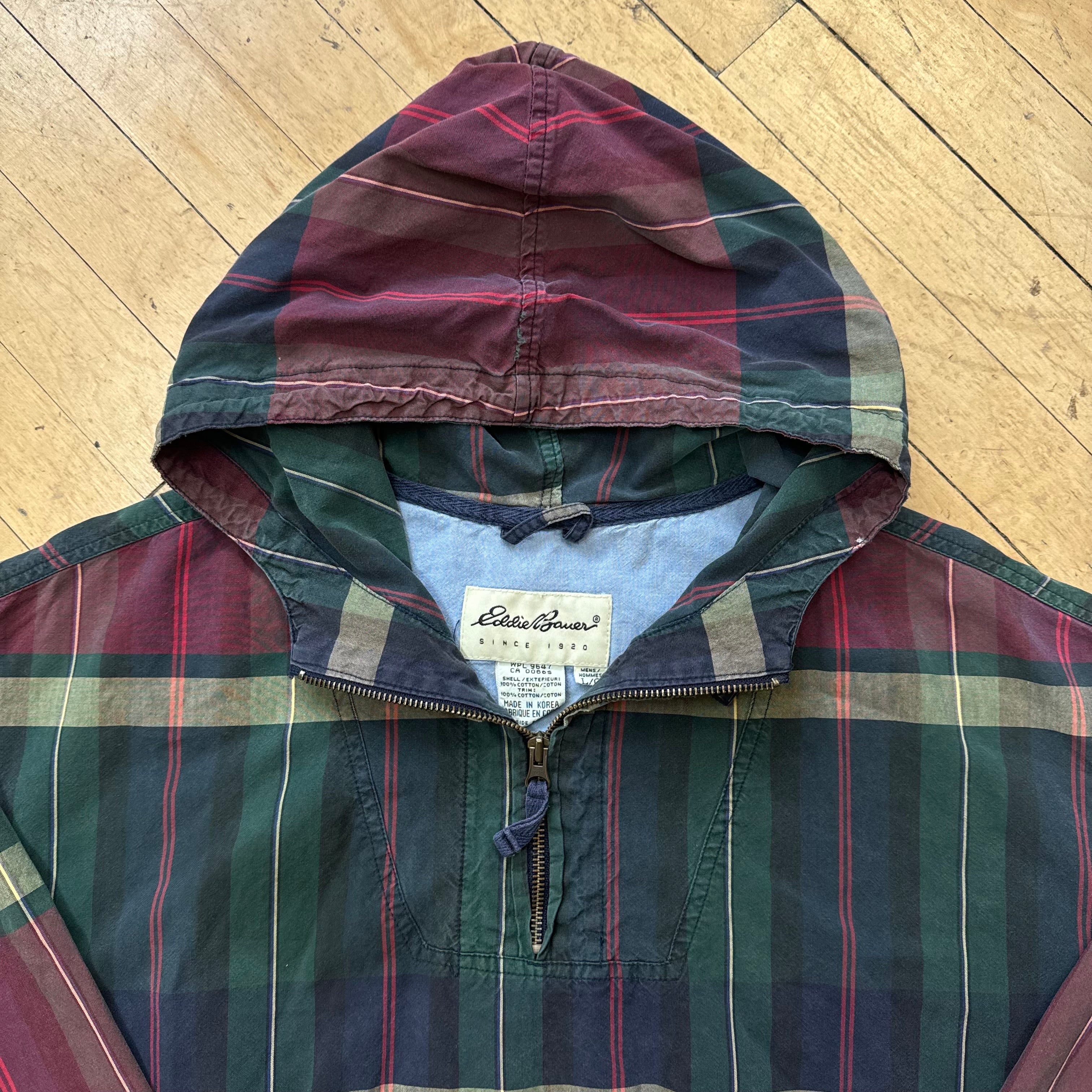 Vintage Eddie Bauer Plaid Quarter Zip Jacket Sz L