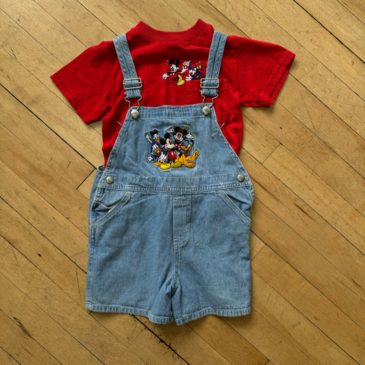 Vintage Mickey Mouse Overalls & Tee Outfit Sz 4T