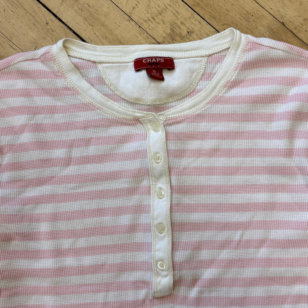 Vintage Chaps Denim Striped Waffle T-shirt Sz XL