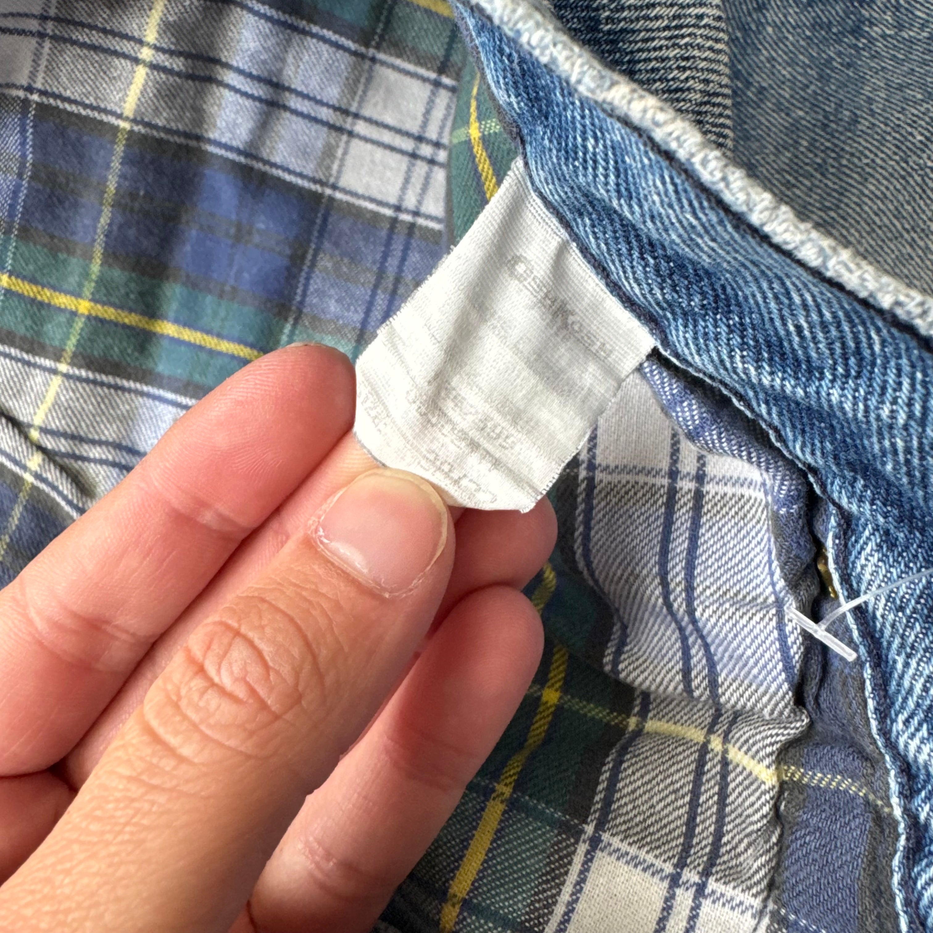 Vintage Faded Plaid Lined OshKosh Denim Jeans Sz 38x32