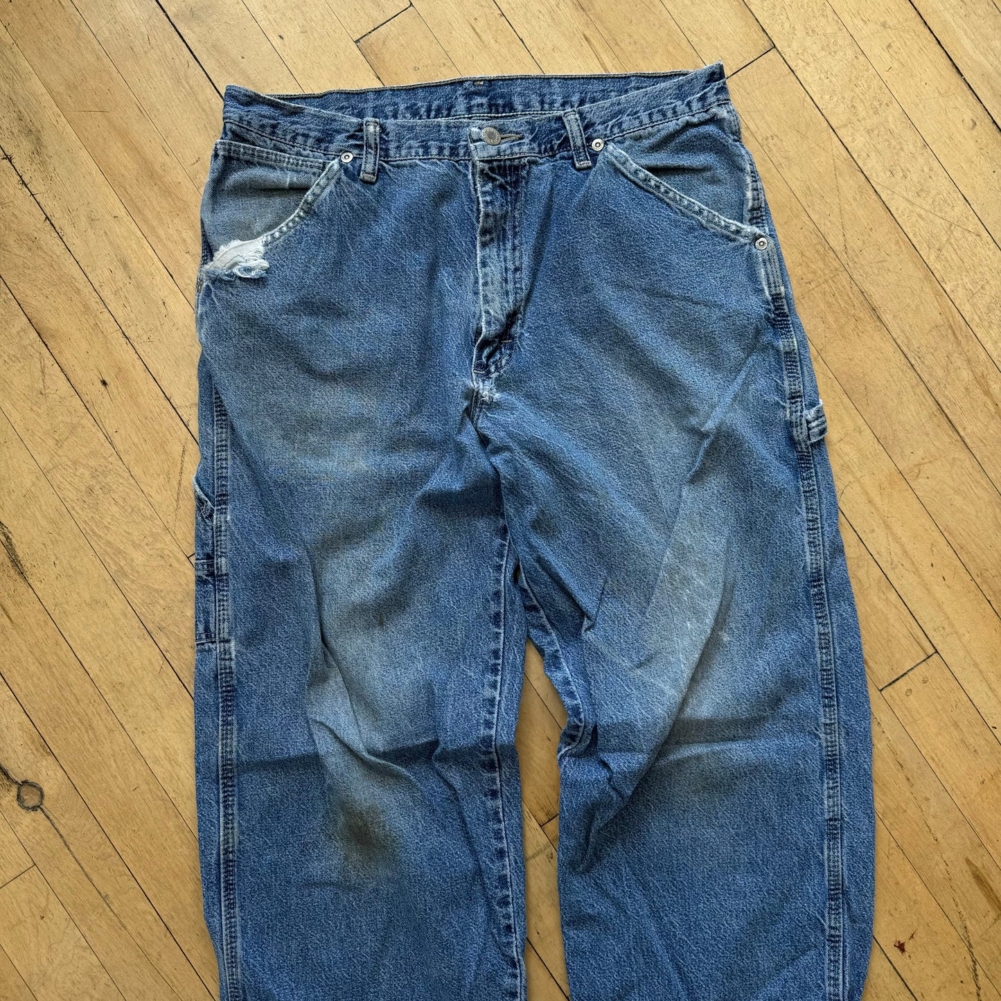 Vintage Thrashed Wrangler Cargo Denim Jeans Sz 32x33