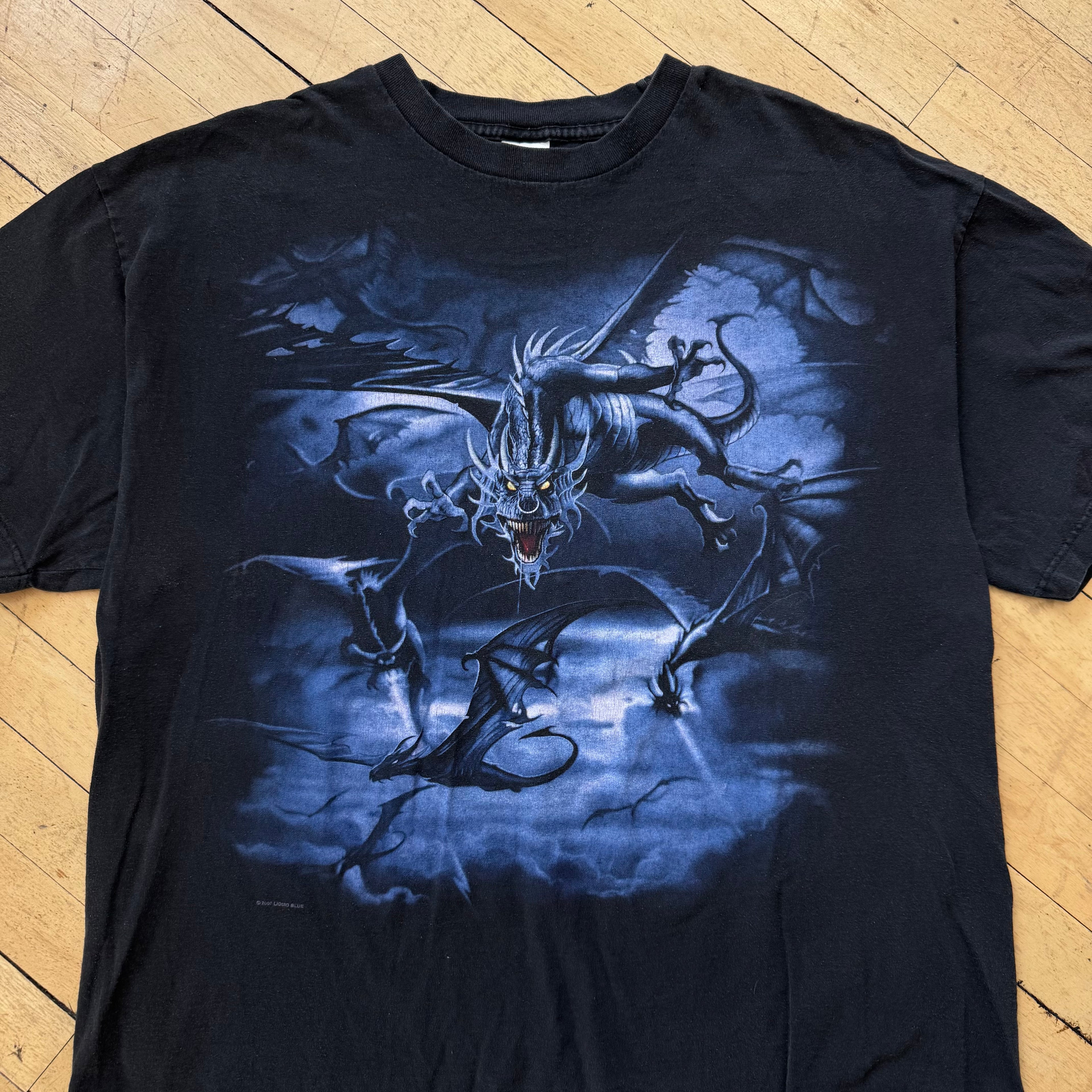 Y2K Liquid Blue Dragon T-shirt Sz XXL
