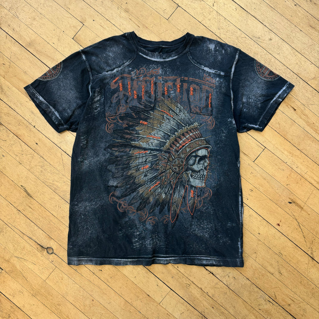 Y2K Affliction Indian Skull T-shirt Sz L
