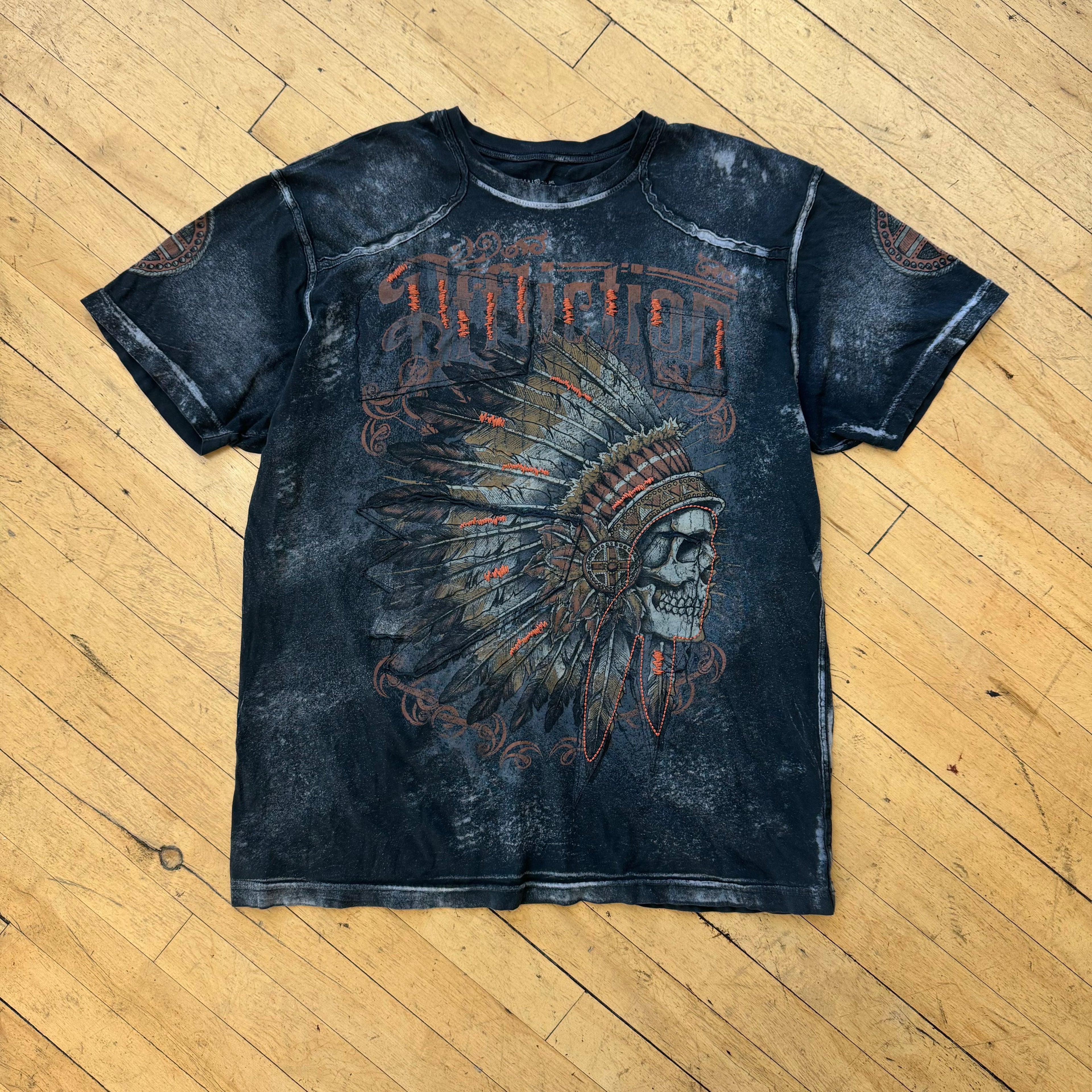 Y2K Affliction Indian Skull T-shirt Sz L