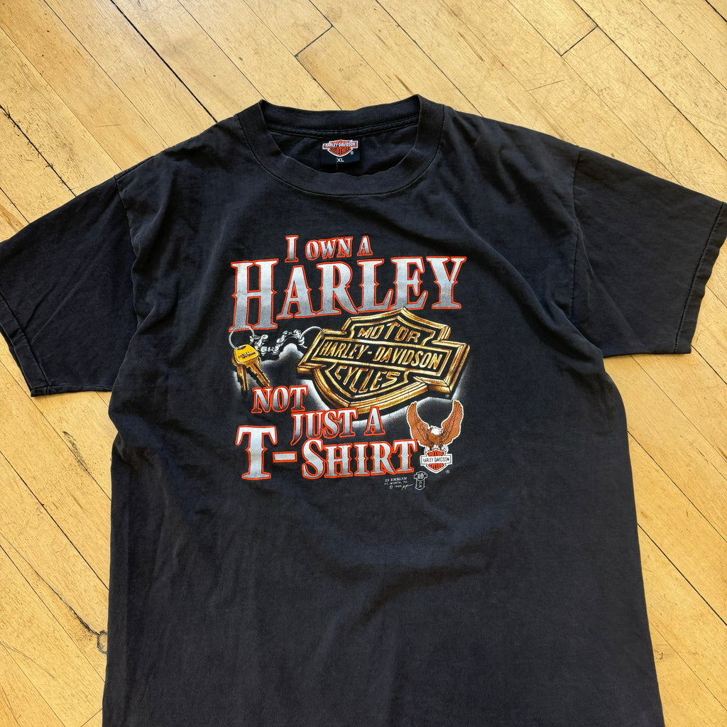 Vintage 3D Emblem I own a Harley not just a Shirt T-shirt Sz XL