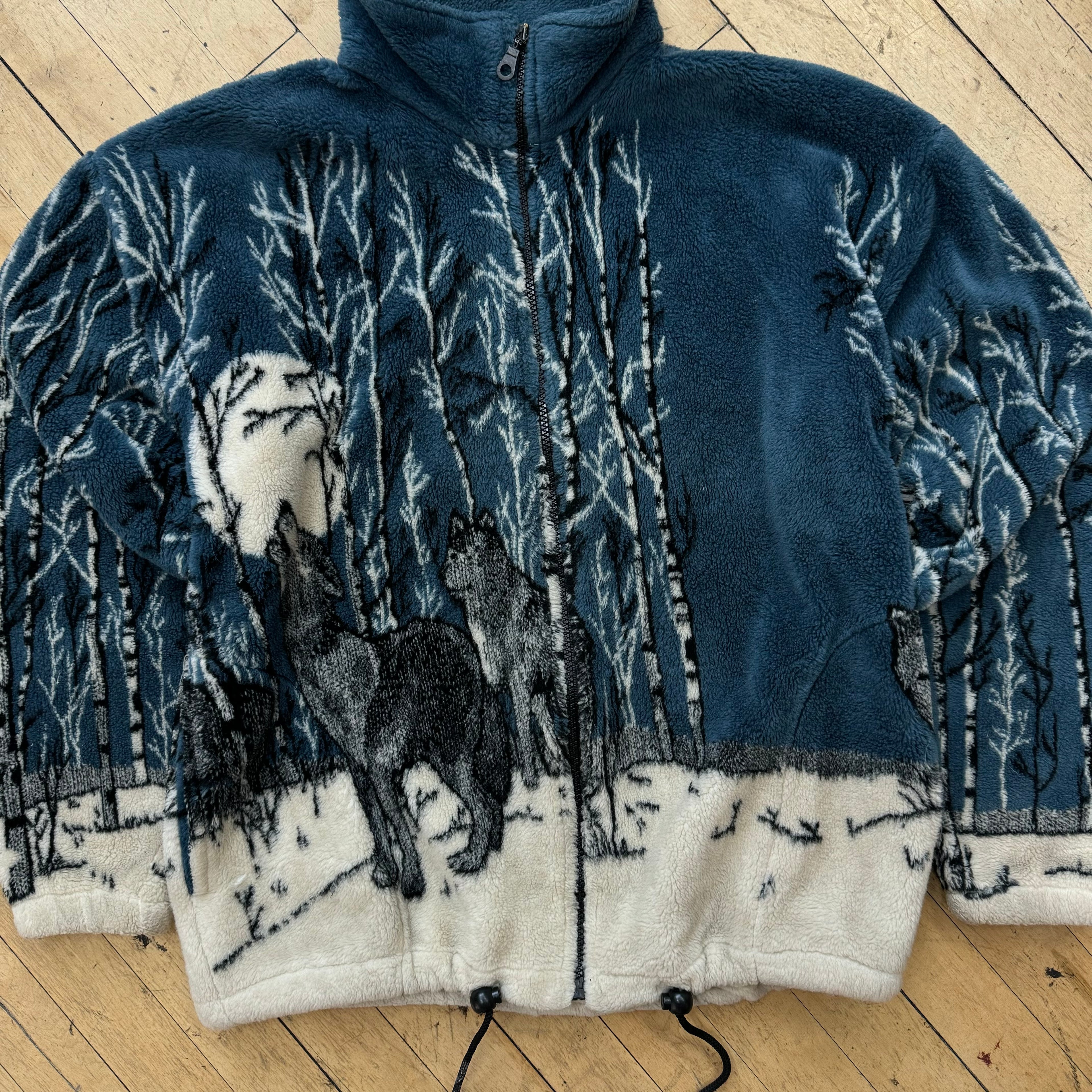 Vintage Outdoors Wolf Wraparound Fleece Jacket Sz L