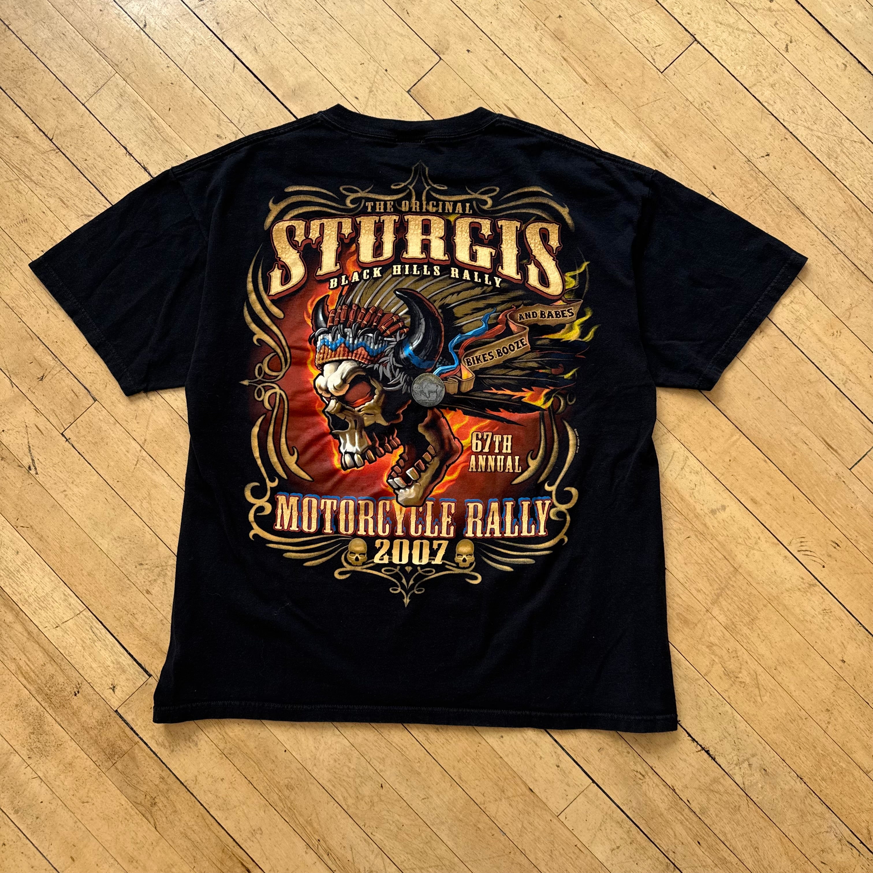 Y2K Liquid Blue Biker Sturgis T-shirt Sz L