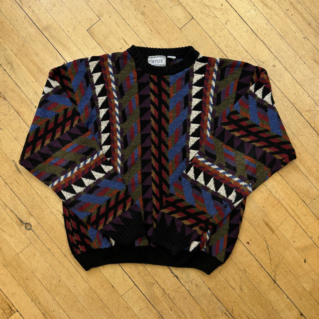 Vintage Duplex Knit Patterned Sweater Sz XL
