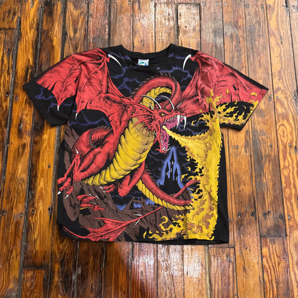 Vintage Liquid Blue Dragon Knight T-shirt Sz L