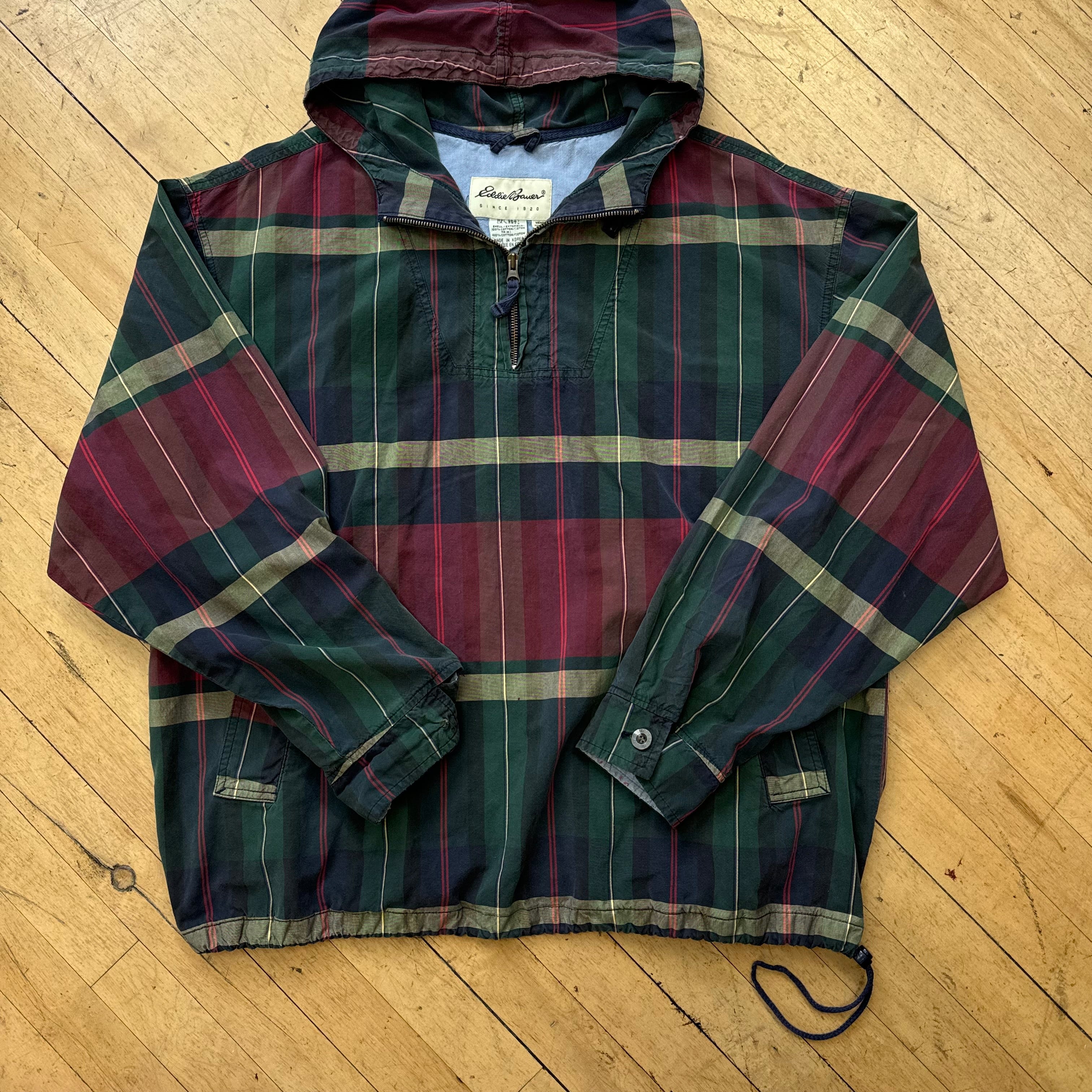 Vintage Eddie Bauer Plaid Quarter Zip Jacket Sz L