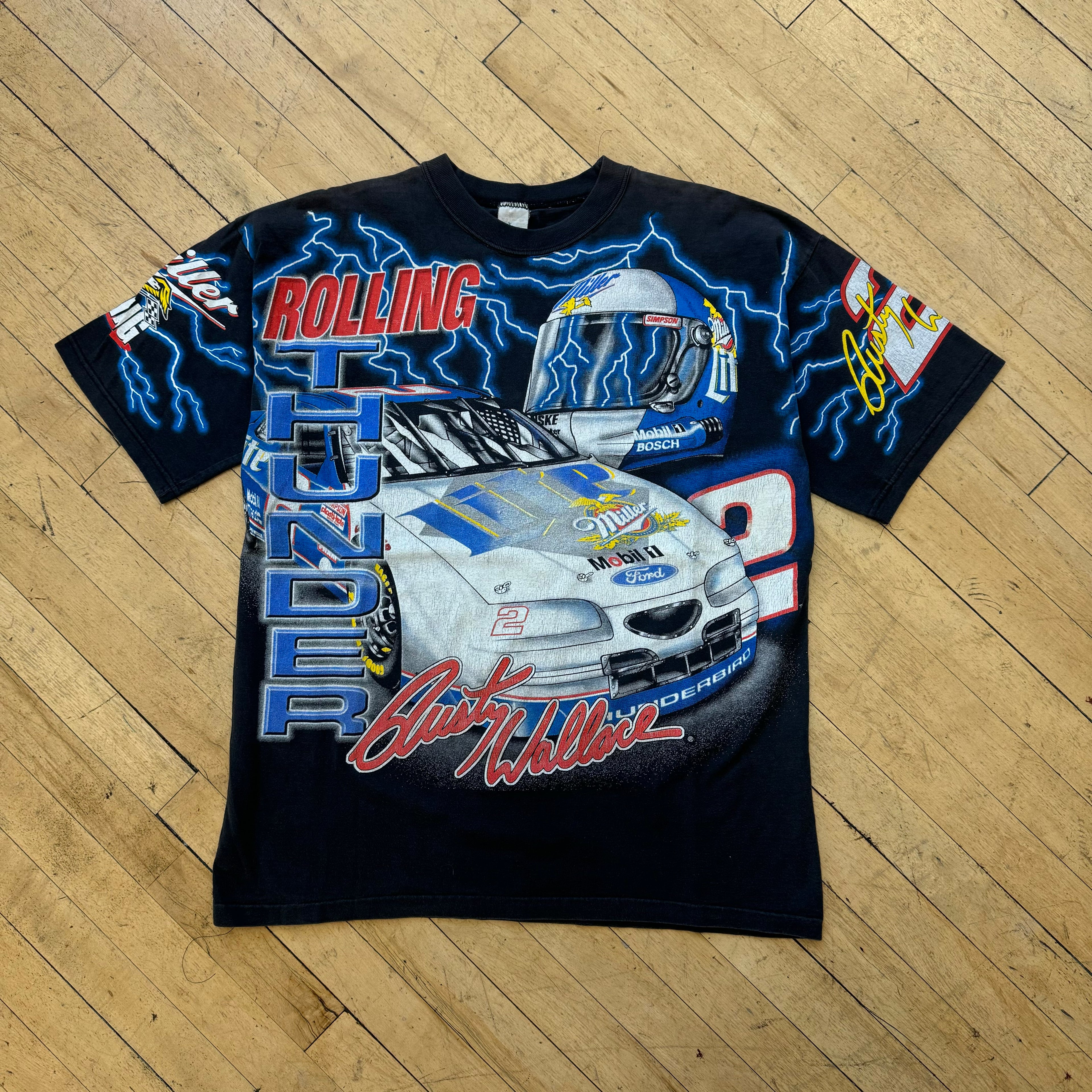 Vintage Rusty Wallace NASCAR Rolling Thunder AOP T-shirt Sz XL