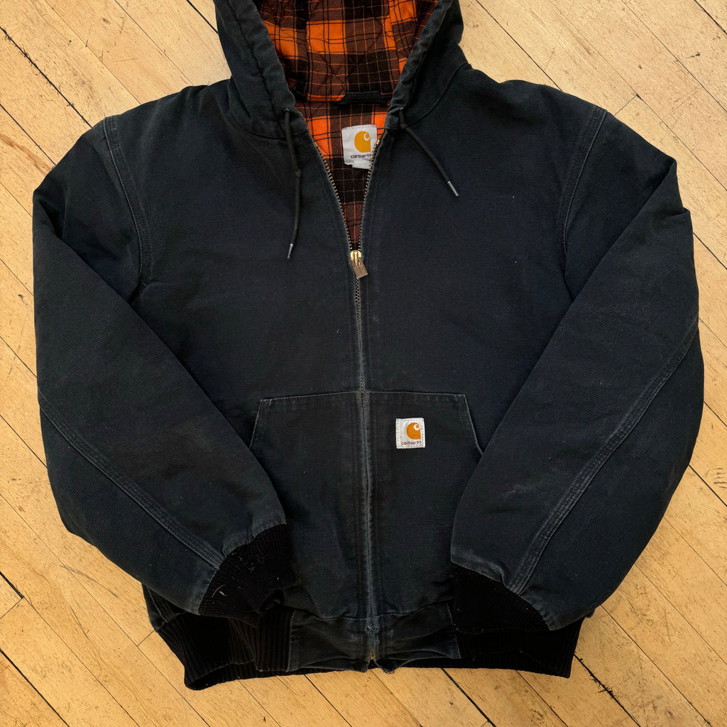 Vintage Quilt Lined Hooded Black Carhartt Jacket Sz S