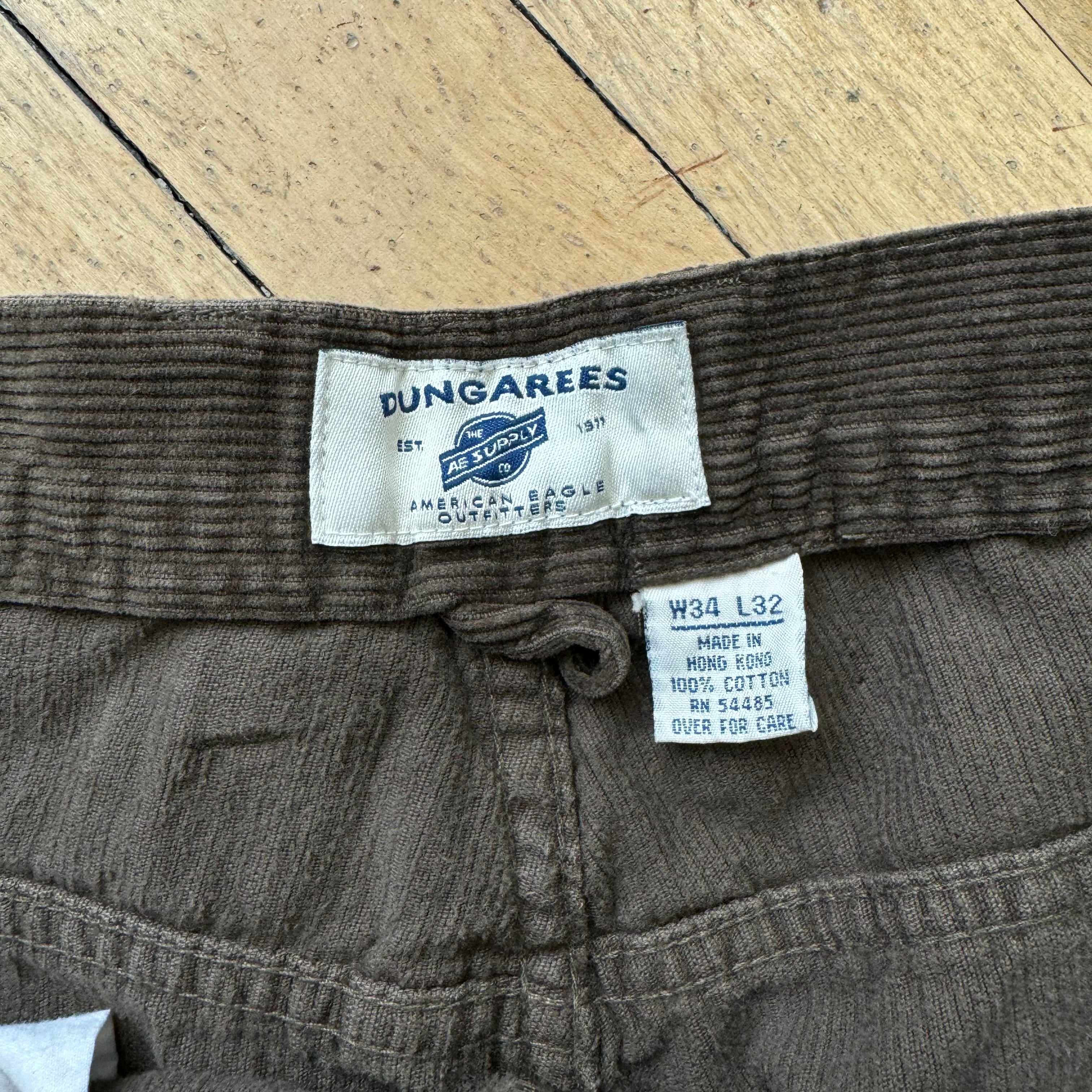 Vintage Brown Corduroy Dungarees Sz 34x32