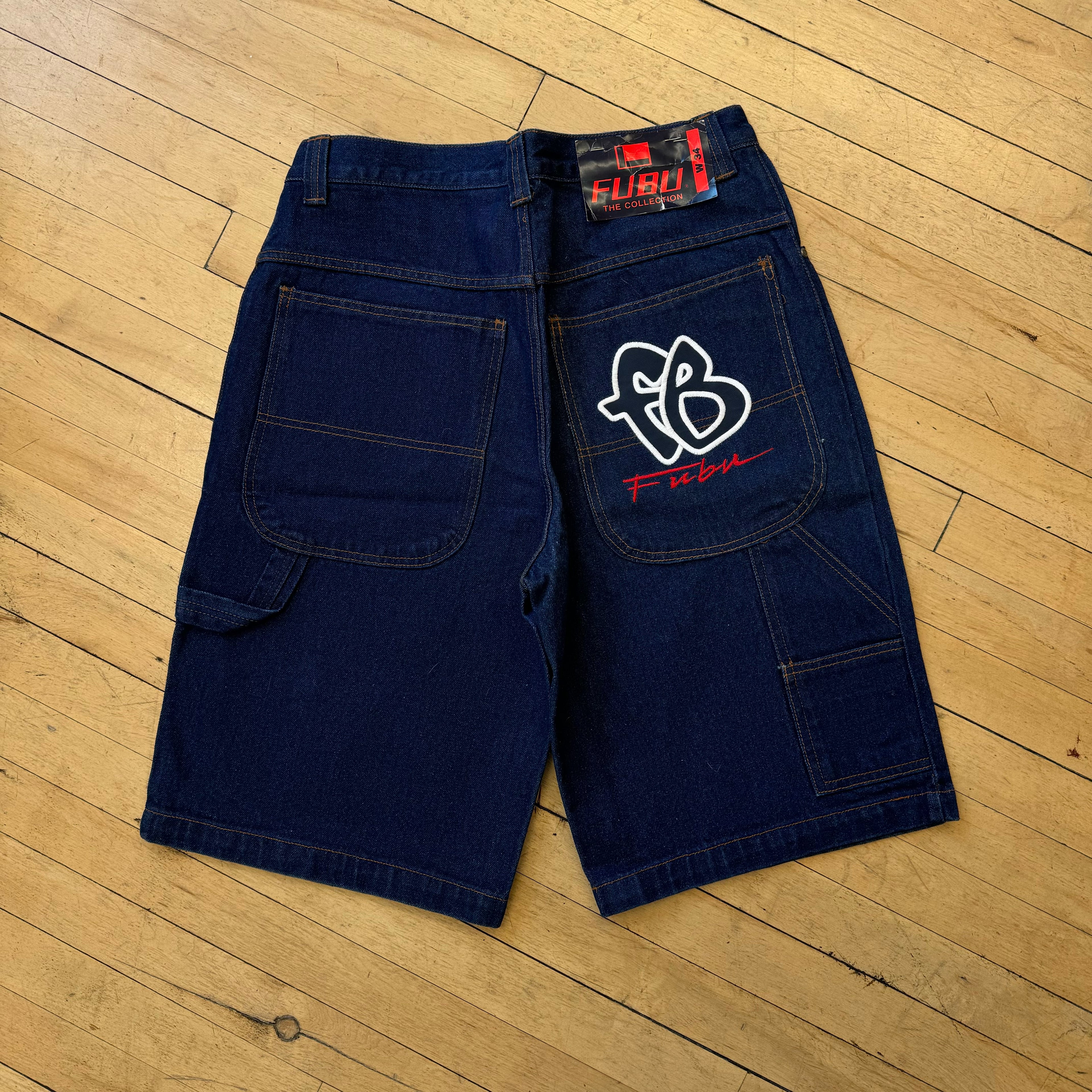 Vintage Bootleg Fubu Embroidered Denim Jorts Sz 34