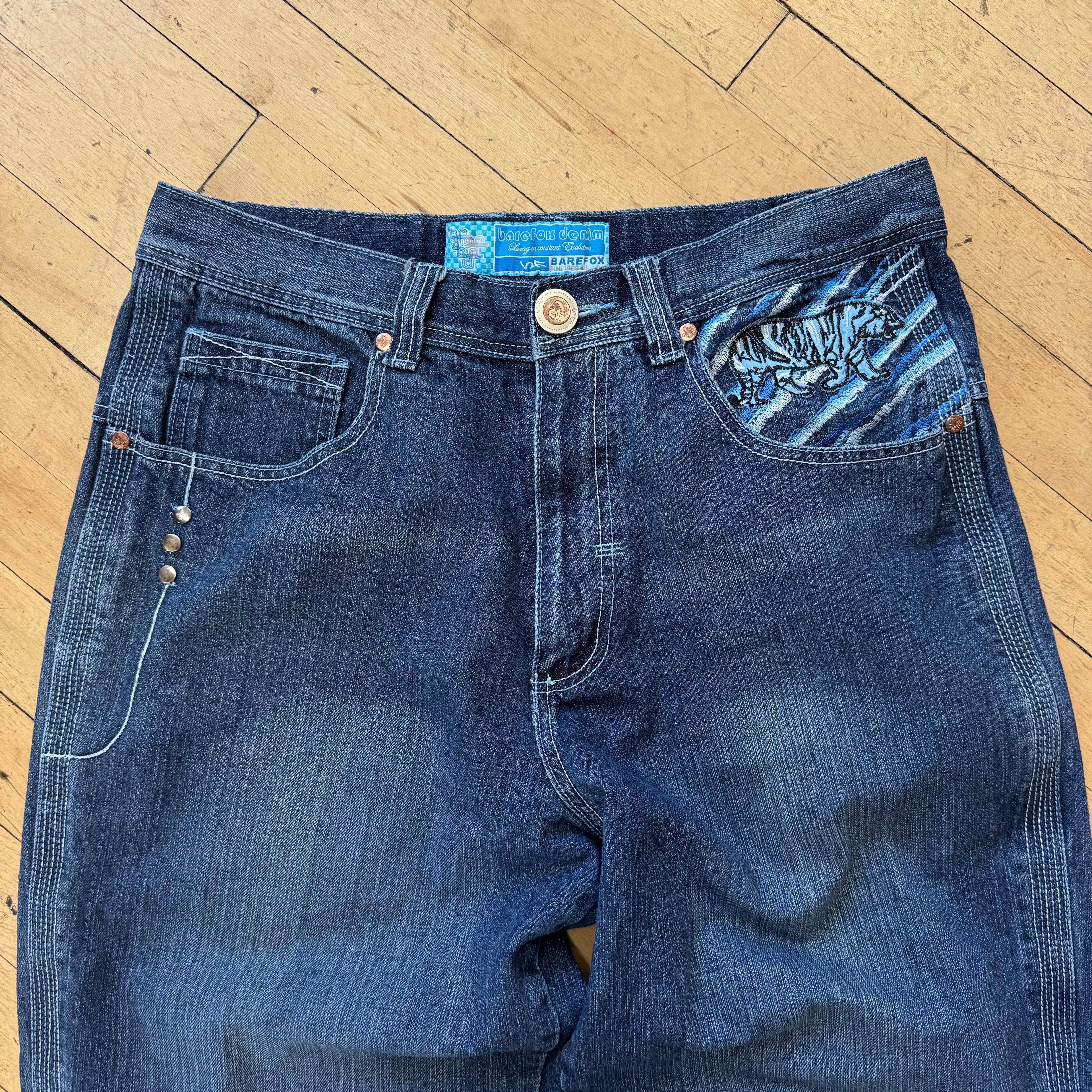 Y2K BareFox Embroidered Denim Jeans Sz 34