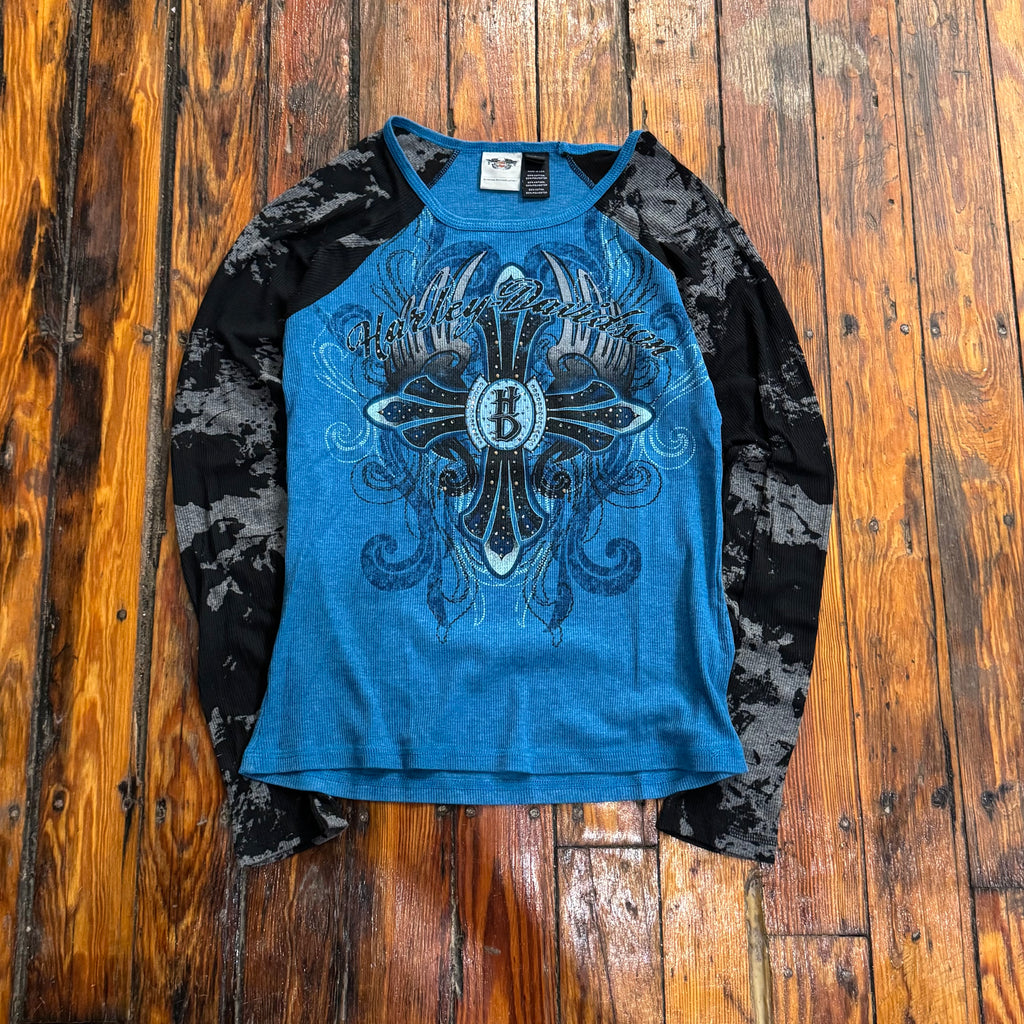 Y2K Harley Davidson Cross Thermal Long Sleeve T-shirt Sz L