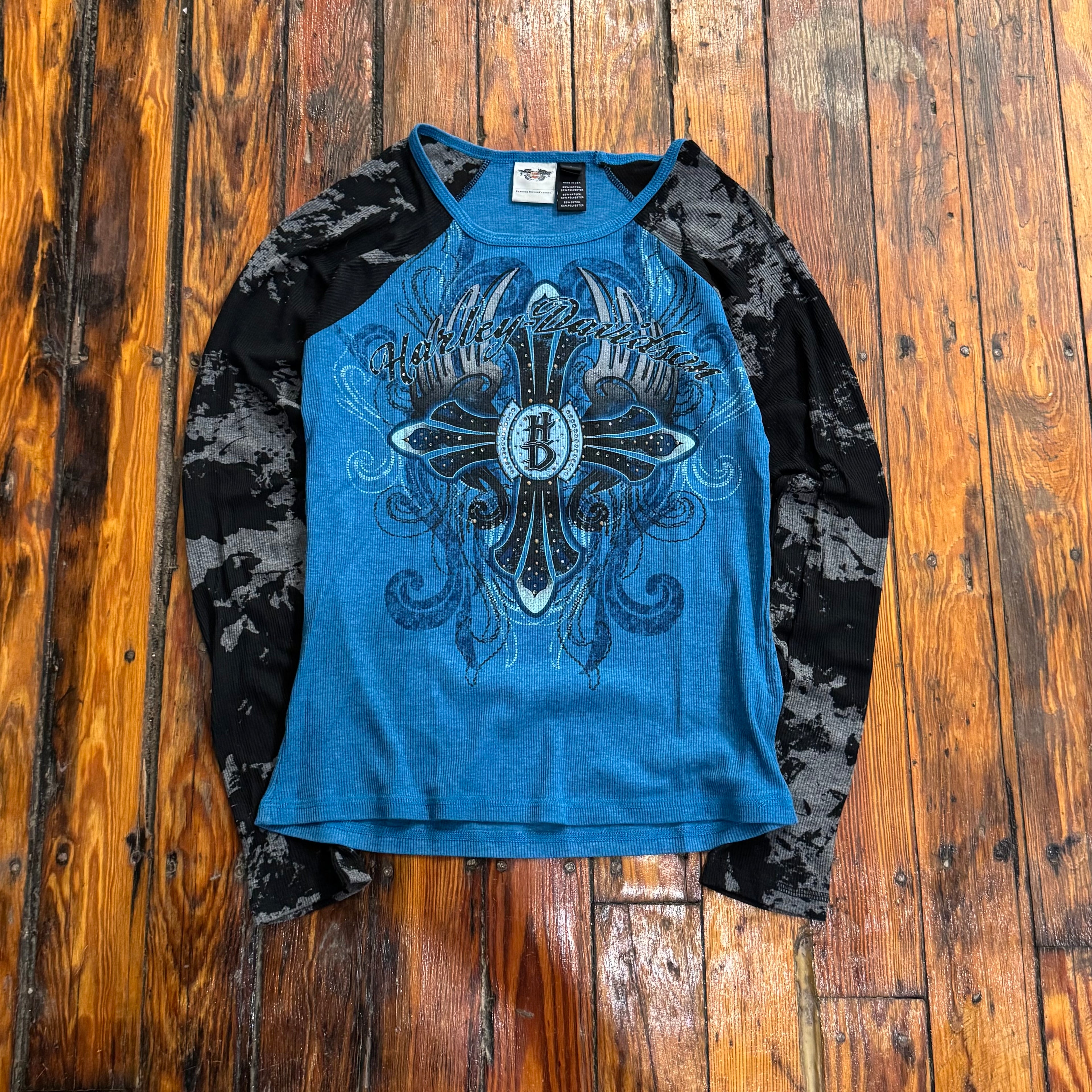 Y2K Harley Davidson Cross Thermal Long Sleeve T-shirt Sz L