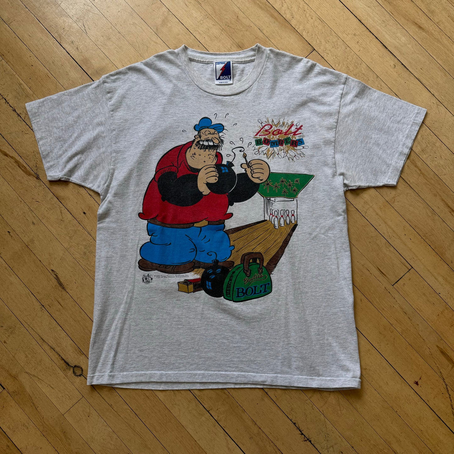 Vintage Popeye Bolt Bomber T-shirt Sz L