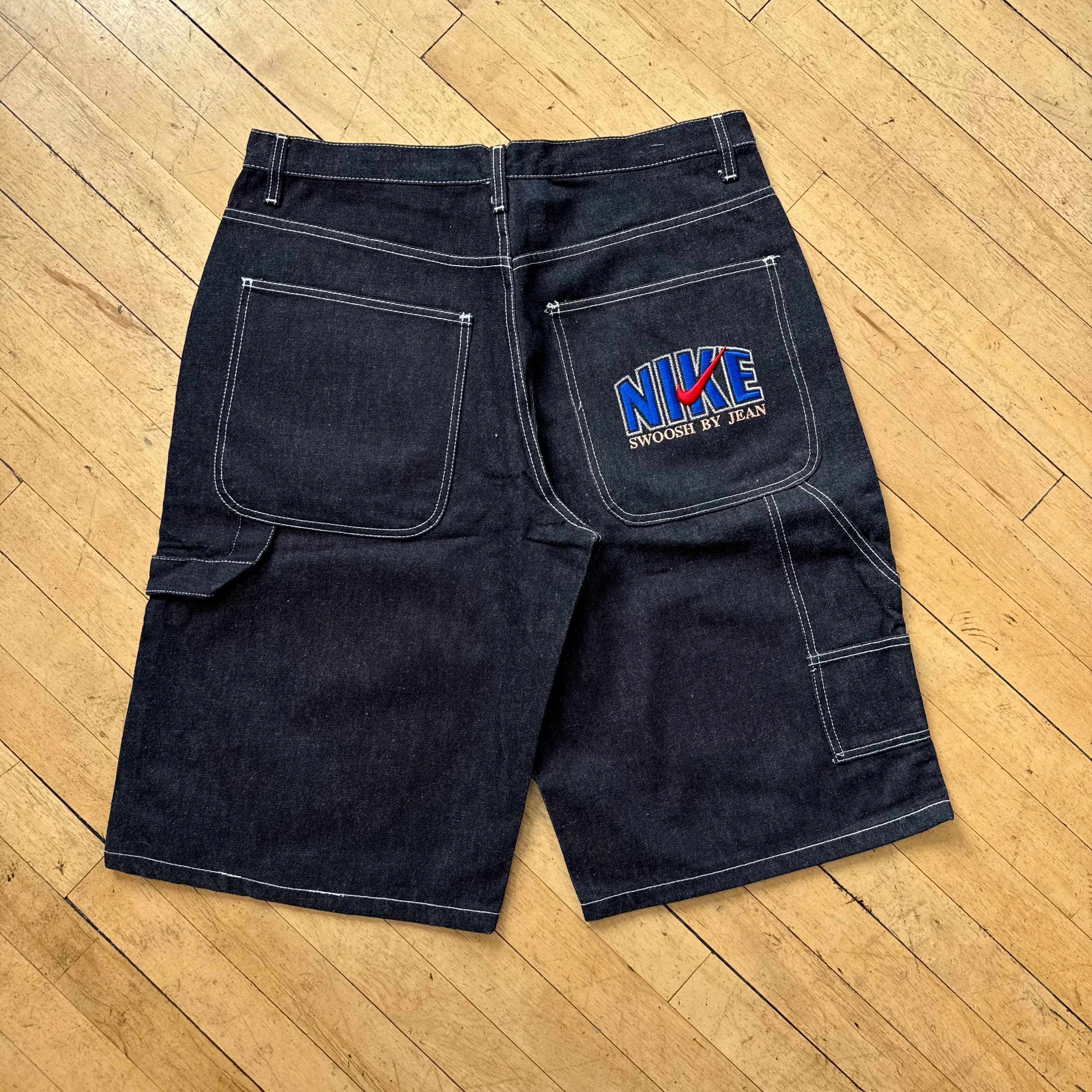Vintage Boot Nike Embroidered Denim Jean Shorts Sz 36