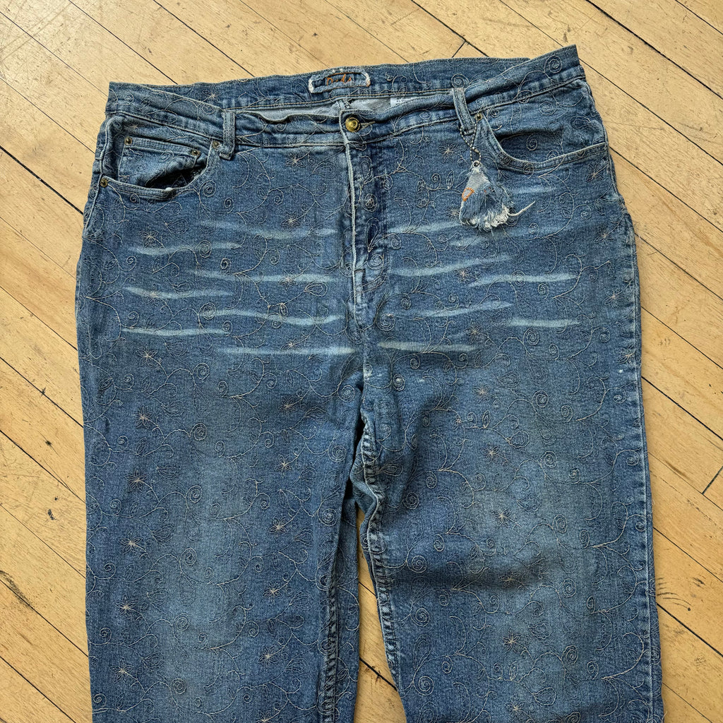 Y2K Dada Embroidered Denim Jeans Sz 38