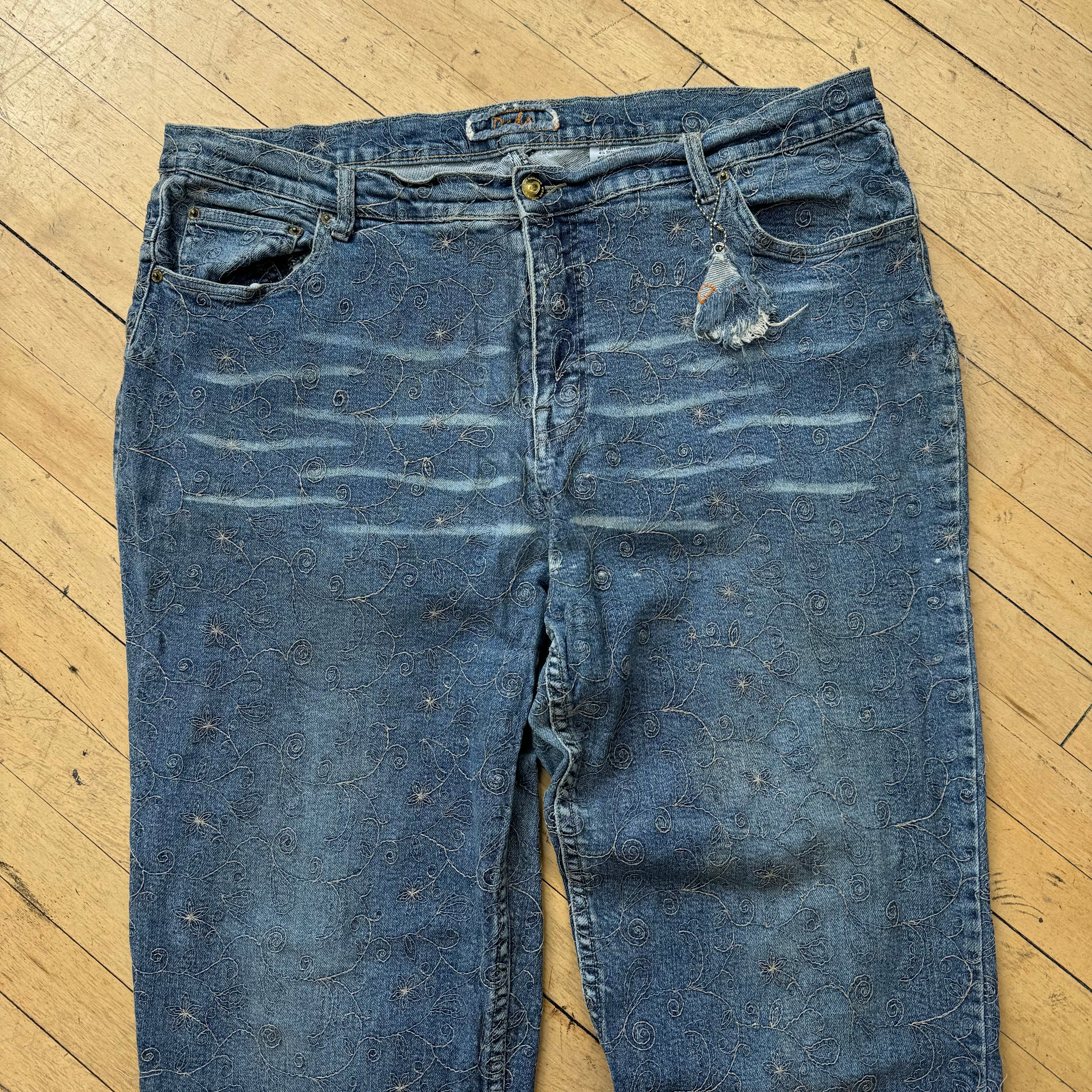Y2K Dada Embroidered Denim Jeans Sz 38