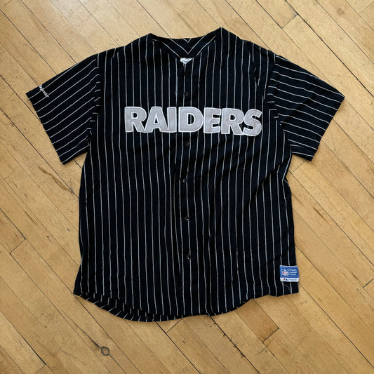 Vintage Majestic Raiders Pin Striped Baseball Jersey Sz XL